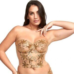 VICTORIA’S SECRET Gold Sequin Floral Bustier Corset Top, Size 38C